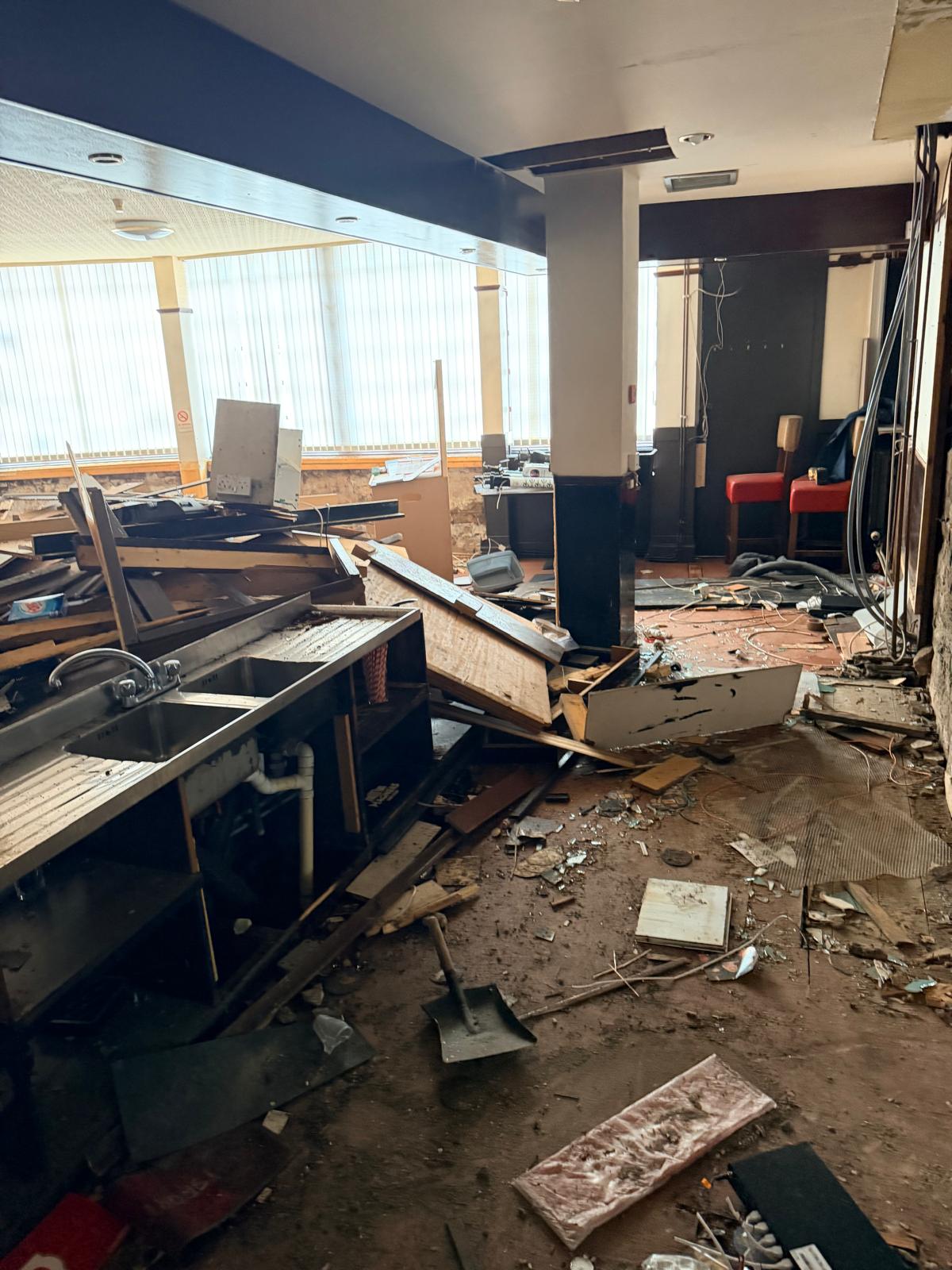 Thistle Bar Alloa — strip-out debris and bar sink removal