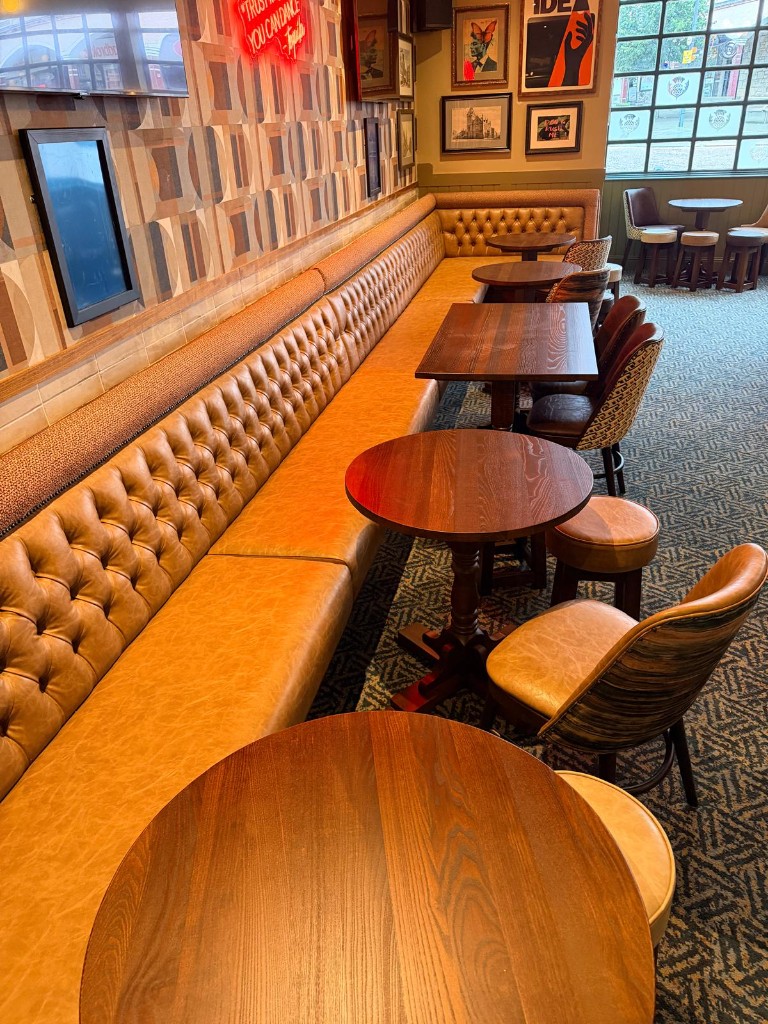 Completed — bar run with parquet floor and glass racks