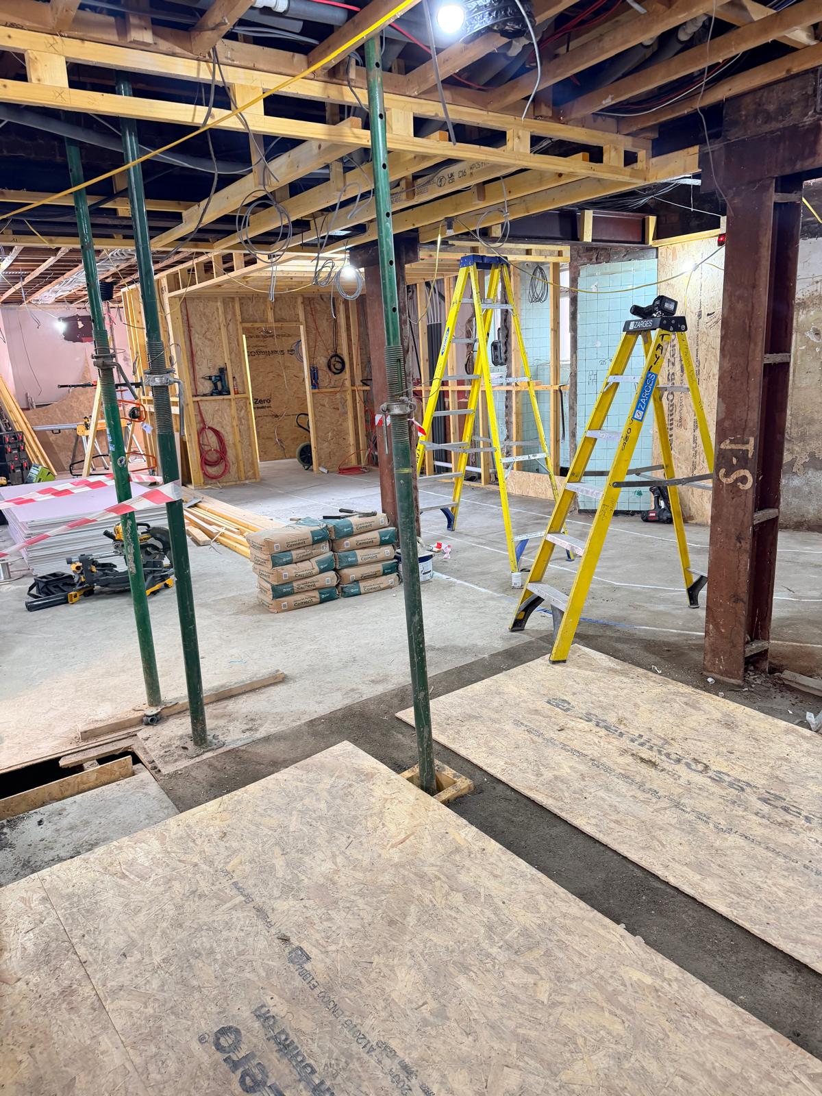 Update 17 July — structural props, steel and timber framing underway