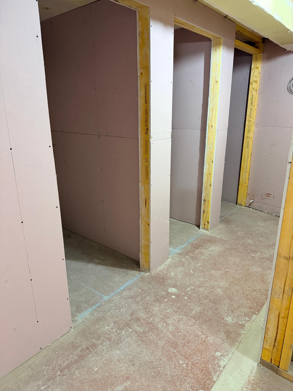 Update 17 July — plasterboard partitions and doorway framing
