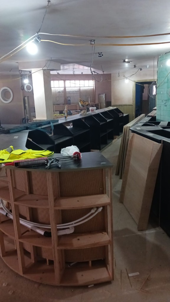Update 17 September — curved bar frame with services installed