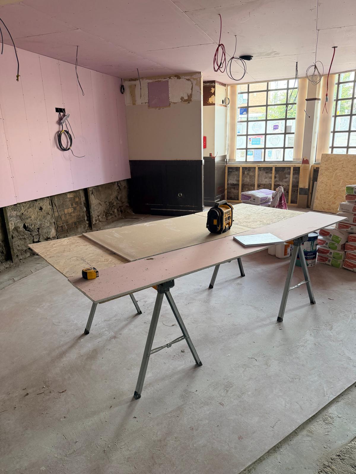 Update 24 July — plasterboard fit-out and MultiFinish plaster ready for skim